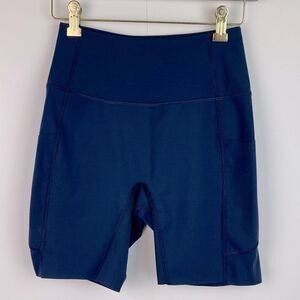 Commando Women’s Navy Fast Track Bike Shorts legging With Pockets Size Small